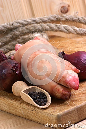 Pig's trotter, onion and pepper Stock Photo