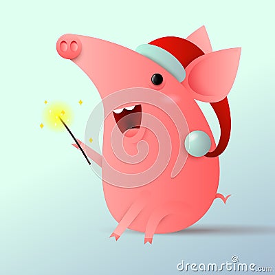 Pig in a santa claus hat Stock Photo