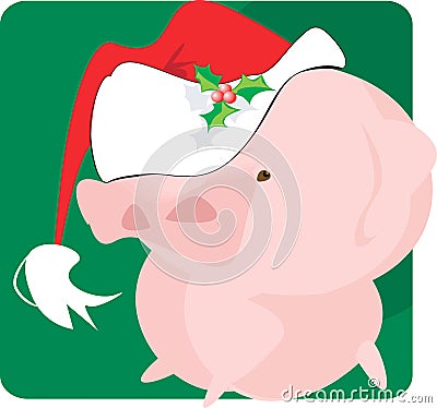 Pig with Santa clause cap Vector Illustration