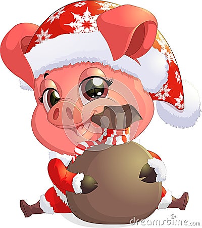 Pig in santa costume Vector Illustration