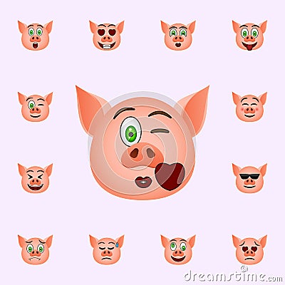 Pig in send a kiss emoji icon. Pig emoji icons universal set for web and mobile Stock Photo