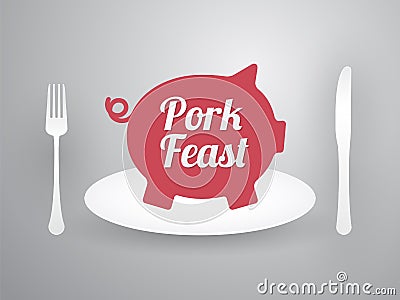 Pig silhouette on a plate with cutlery Vector Illustration