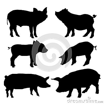 Pig silhouettes set. Vector illustration Vector Illustration