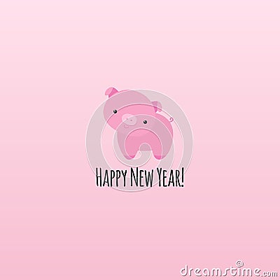 Pig symbol of year 2019 animal sign, little piggy cute funny character, cartoon flat style, minimalist design. Vector Illustration