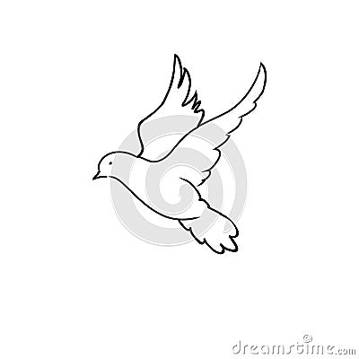 Pigeon dove black line art on white background Stock Photo