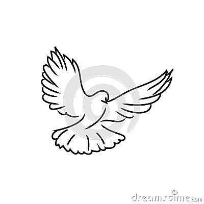 Pigeon dove black line art on white background Stock Photo