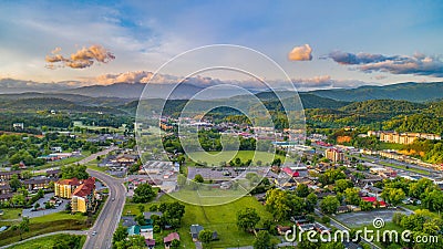 Pigeon Forge and Sevierville Tennessee Drone Aerial Stock Photo