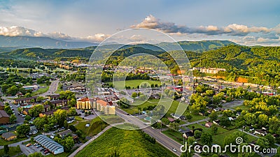 Pigeon Forge and Sevierville Tennessee Drone Aerial Stock Photo