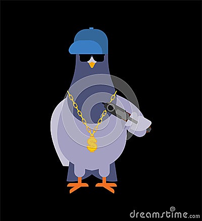 Pigeon gangster. Cool City bird. SWAG gangsta. Pigeon guy rapper Vector Illustration