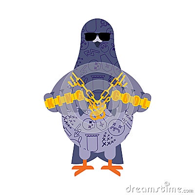 Pigeon gangster. Cool City bird. SWAG gangsta. Pigeon guy rapper Vector Illustration