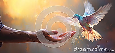 Pigeon in the hands of a man. The concept of peace Stock Photo