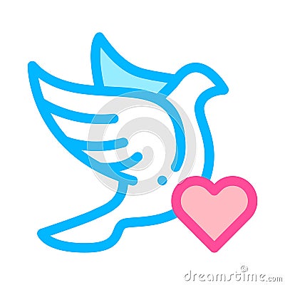 Pigeon And Heart Wedding Thin Line Vector Icon Vector Illustration