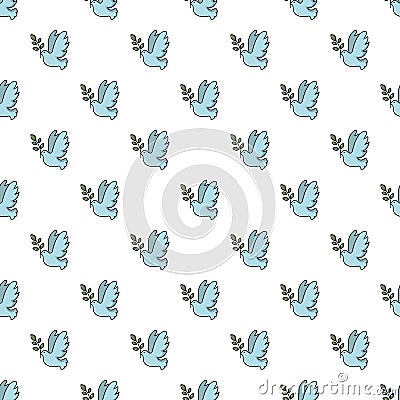 Pigeon with olive branch pattern seamless Vector Illustration