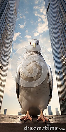 Tall Pigeon Guarding World Trade Center Twins Towers - Unreal Engine Render Stock Photo