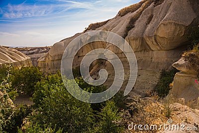 Pigeon valley, Cappadocia, Turkey: Beautiful landscape with mountains and rocks in Sunny weather in the valley near Goreme Stock Photo