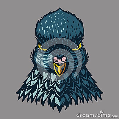 Pigeon vector vintage emblem. Dove head cartoon illustration. Bird color illustration. Tattoo style animal print. Vector Illustration