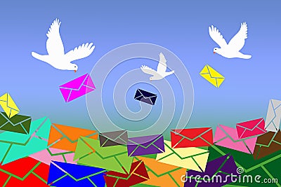 Pigeons bring letters Stock Photo