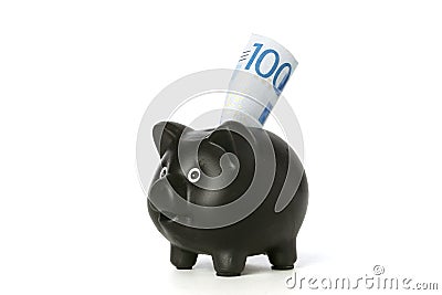 Piggy bank with 100 banknote Stock Photo