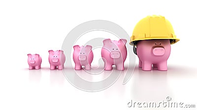 Piggy Bank Chart with Construction Helmet Stock Photo