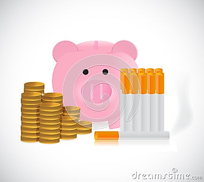 Piggy bank and cigarettes illustration Cartoon Illustration