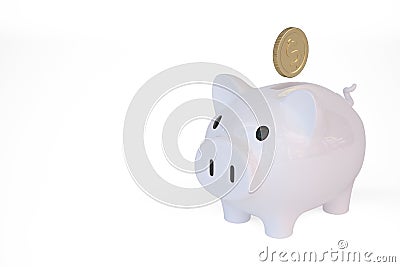 Piggy bank with coin. Money saving, economy, investment, banking or business services concept., 3D rendering. 3D illustration Cartoon Illustration