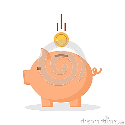 Piggy bank with coin. Vector illustration Cartoon Illustration