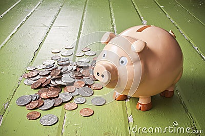 Piggy Bank Coins Background Stock Photo