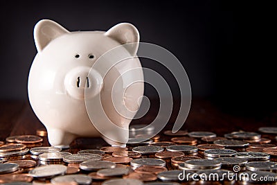 Piggy Bank & Coins Stock Photo
