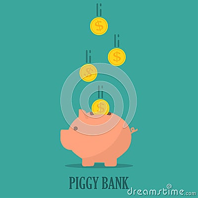 Piggy bank with coins in a flat design. The concept of saving or save money or open a bank deposit Vector Illustration