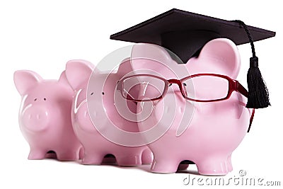 Piggy bank college student graduate graduation concept, education success, teaching Stock Photo