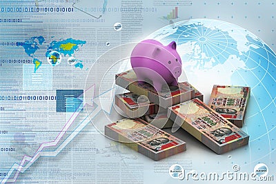 Piggy bank and currency Stock Photo