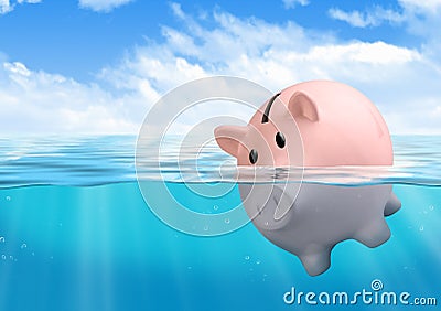 Piggy bank drowning, savings loss concept Stock Photo
