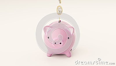 Piggy bank and euro coins. Funds and budgeting of economy. Investment income, real estate banking. Pink pig bank on pink Cartoon Illustration