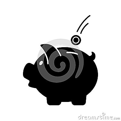 Piggy bank with falling coin. Money box. Vector icon. Save money. Vector Illustration