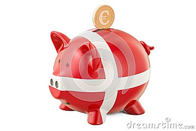 Piggy bank with flag of Denmark and golden euro coin. Investment Stock Photo
