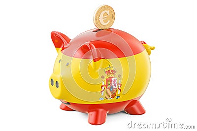 Piggy bank with flag of Spain and golden euro coin. Investments Stock Photo