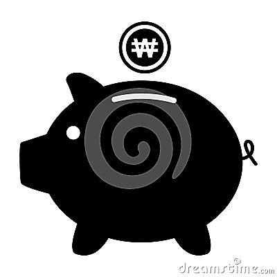 Piggy bank flat icon, sign vector with won web symbol. Money income, economic graphic button Vector Illustration