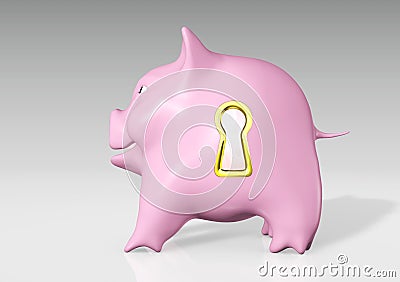 Piggy bank with a golden keyhole Stock Photo