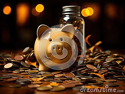 Piggy bank with graduation cap indoors Stock Photo