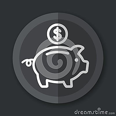 Piggy bank gray icon flat concept Vector Illustration