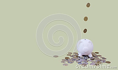 Piggy bank with money and coins Cartoon Illustration