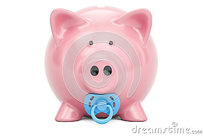 Piggy bank with pacifier, baby fund concept. 3D rendering Stock Photo