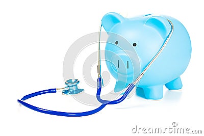 Piggy bank and Stethoscope Isolated on white background Stock Photo