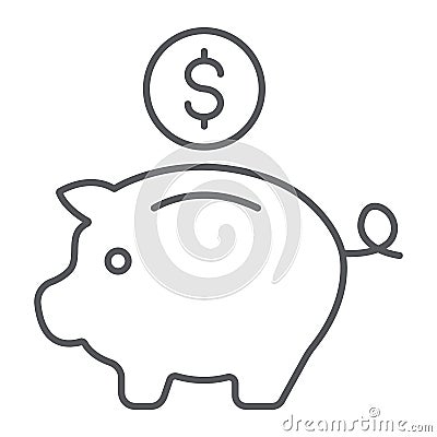 Piggy bank thin line icon, finance and banking, investment sign, vector graphics, a linear pattern on a white background Vector Illustration