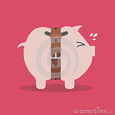 Piggy bank with a tight belt Vector Illustration