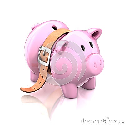 Piggy bank with tighten belt Cartoon Illustration