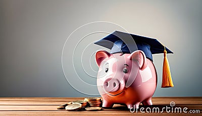 Piggy bank with university hat. Savings for education Stock Photo