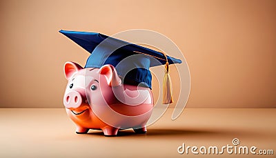 Piggy bank with university hat. Savings for education Stock Photo