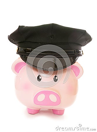 Piggy bank wearing american police cap Stock Photo