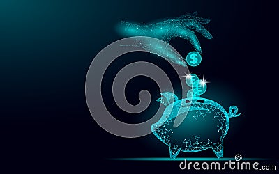 Piggy bank web online payment. Money box pig information dollar euro coin exchange technology. Blue abstract web Vector Illustration